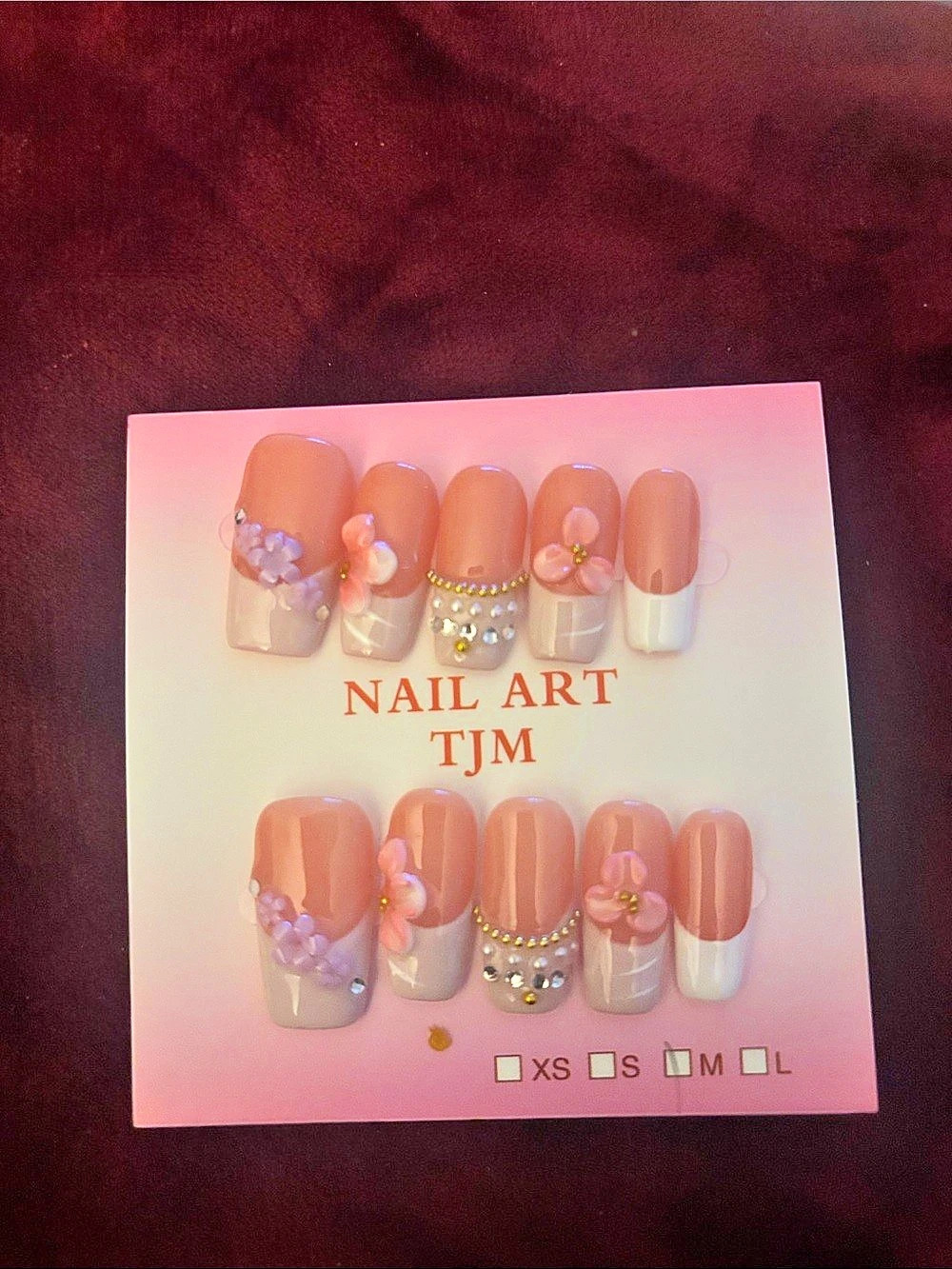 Nail Art TJM Pink & White Floral Press-On Nails